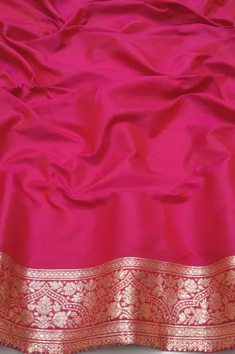 rani pink art silk blend zari woven saree with blouse