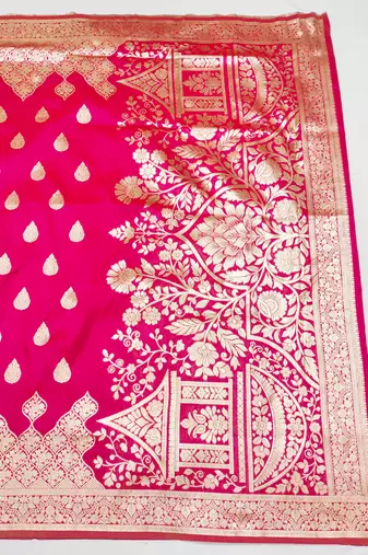 rani pink art silk blend zari woven saree with blouse