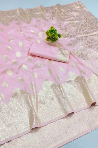 baby pink art silk zari woven saree with blouse