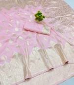 baby pink art silk zari woven saree with blouse