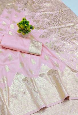 baby pink art silk zari woven saree with blouse 2