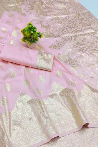 baby pink art silk blend zari woven saree with blouse