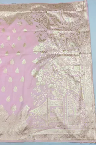 baby pink art silk blend zari woven saree with blouse