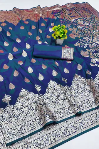 blue art silk zari woven saree with blouse