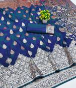 blue art silk zari woven saree with blouse