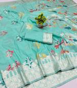 sea green zari woven art silk saree with blouse