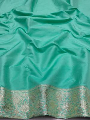 sea green zari woven art silk blend saree with blouse 3