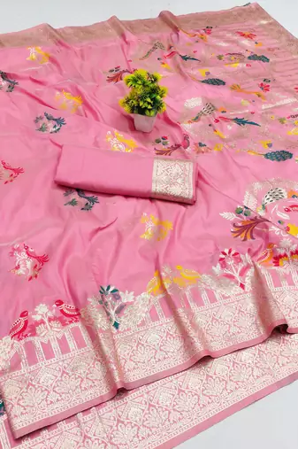 gajri pink zari woven art silk saree with blouse