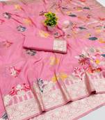gajri pink zari woven art silk saree with blouse