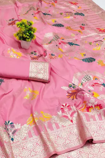 gajri pink zari woven art silk blend saree with blouse
