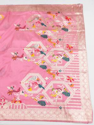 gajri pink zari woven art silk blend saree with blouse 4