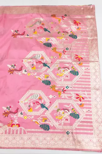 gajri pink zari woven art silk blend saree with blouse