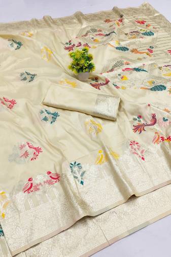 beige zari woven art silk saree with blouse