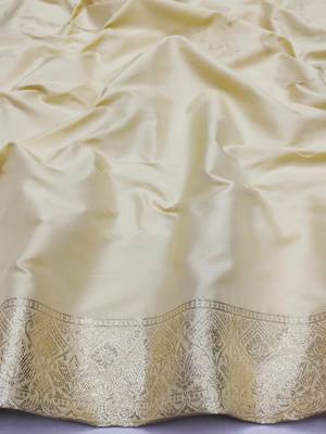 beige zari woven art silk blend saree with blouse 3