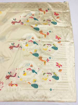 beige zari woven art silk blend saree with blouse 4