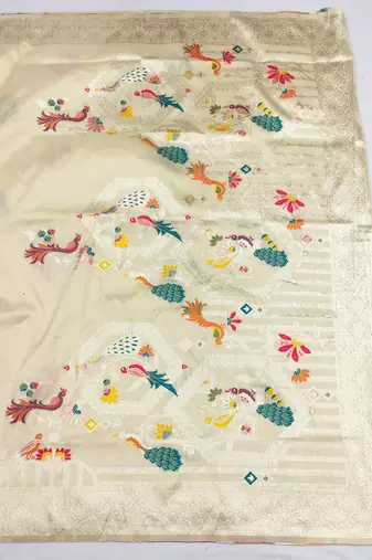 beige zari woven art silk blend saree with blouse