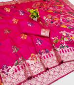 rani pink zari woven art silk saree with blouse