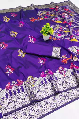 purple zari woven art silk saree with blouse