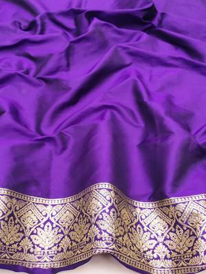 purple zari woven art silk blend saree with blouse 3