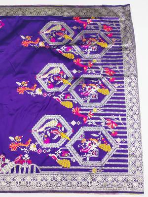 purple zari woven art silk blend saree with blouse 4