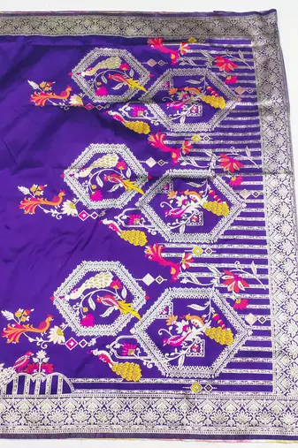 purple zari woven art silk blend saree with blouse