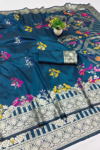 blue zari woven art silk saree with blouse