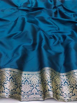 blue zari woven art silk blend saree with blouse 3
