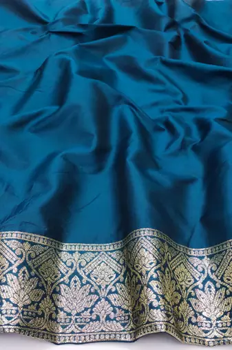 blue zari woven art silk blend saree with blouse