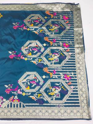 blue zari woven art silk blend saree with blouse 4