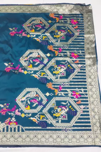 blue zari woven art silk blend saree with blouse
