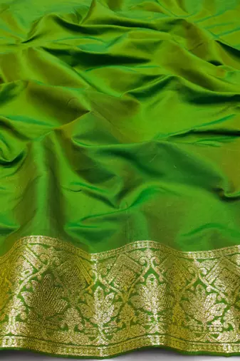 parrot green zari woven art silk blend saree with blouse