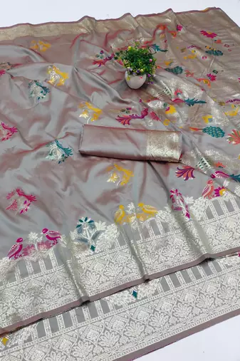 grey zari woven art silk saree with blouse