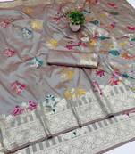 grey zari woven art silk saree with blouse