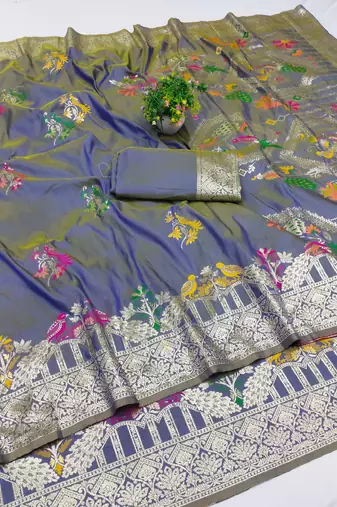 lavendor zari woven art silk saree with blouse