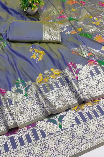 lavender zari woven art silk blend saree with blouse