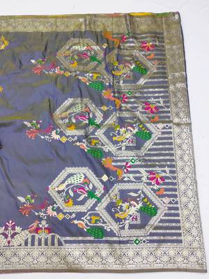 lavender zari woven art silk blend saree with blouse 3