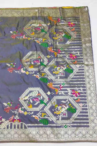 lavender zari woven art silk blend saree with blouse