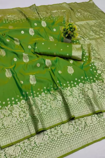 parrot green art silk zari woven saree with blouse