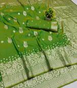 parrot green art silk zari woven saree with blouse