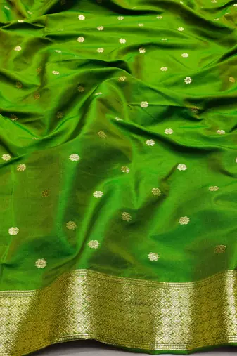 parrot green art silk zari woven saree with blouse