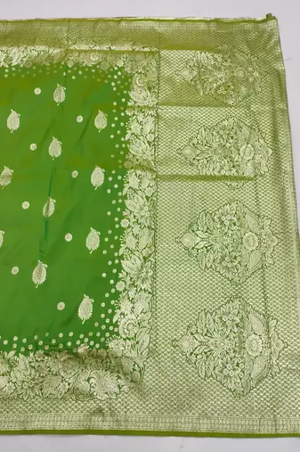 parrot green art silk zari woven saree with blouse