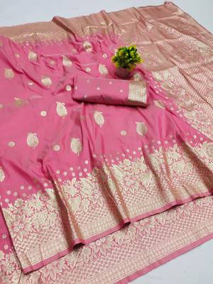 gajri art silk blend zari woven saree with blouse 1