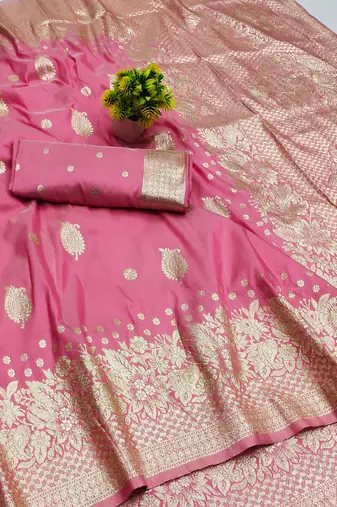 gajri art silk blend zari woven saree with blouse