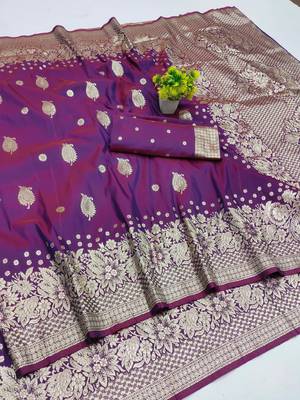 wine art silk zari woven saree with blouse 1