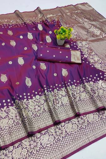 wine art silk zari woven saree with blouse