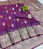 wine art silk zari woven saree with blouse