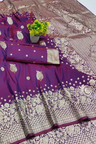 wine art silk zari woven saree with blouse