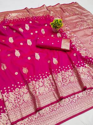 rani pink art silk zari woven saree with blouse 1