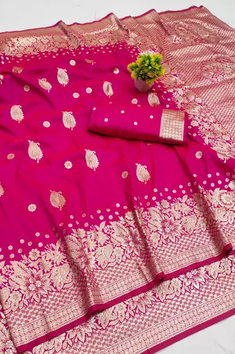 rani pink art silk zari woven saree with blouse