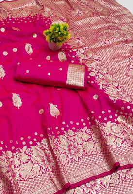 rani pink art silk zari woven saree with blouse 2